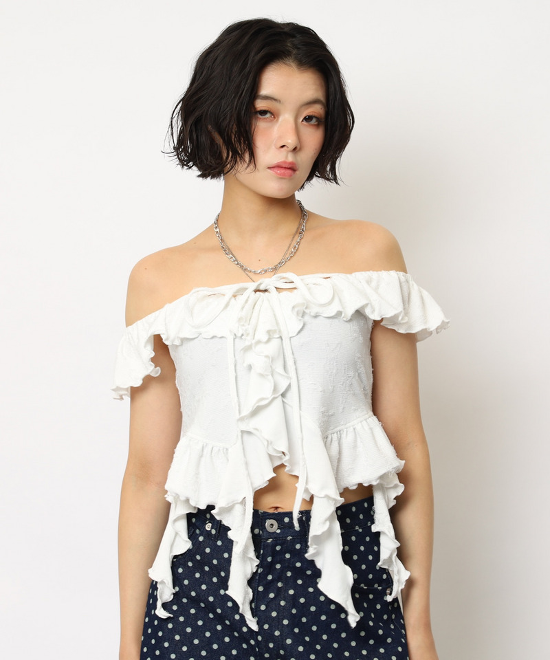 オフショルラメラッフルトップス 詳細画像 オフホワイト 6
