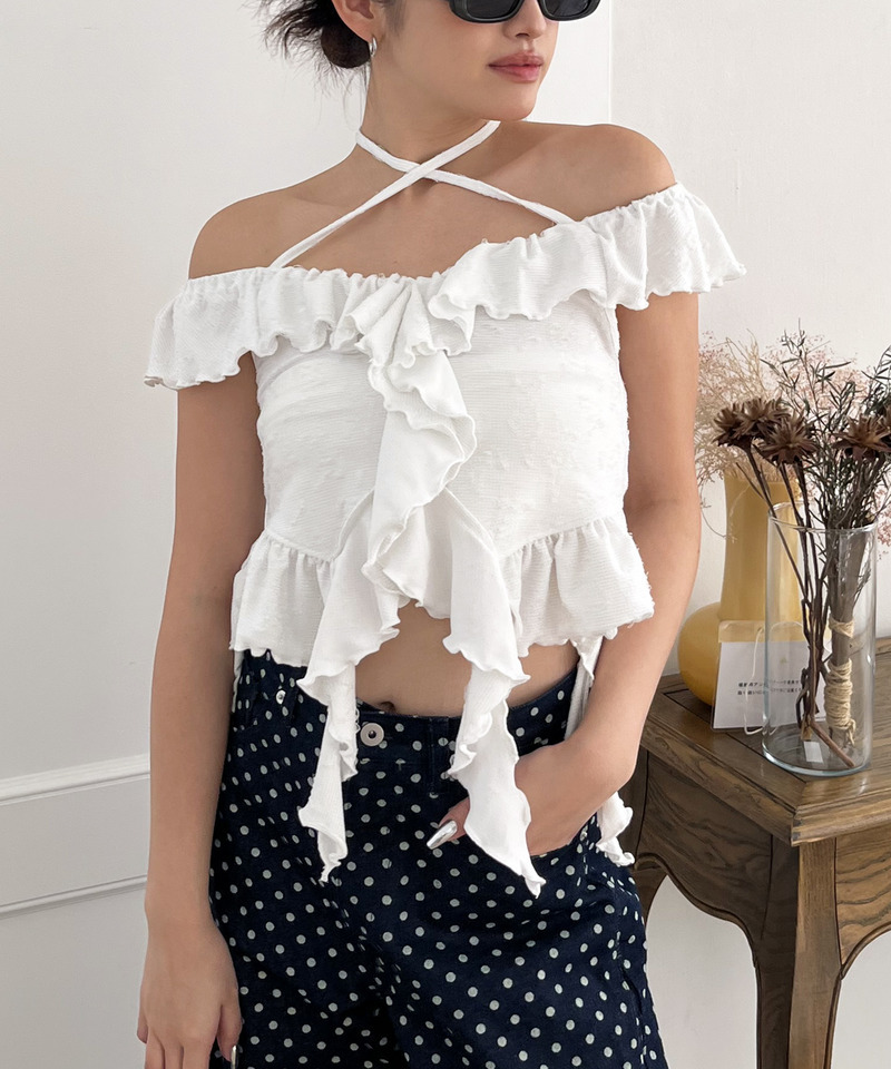 オフショルラメラッフルトップス 詳細画像 オフホワイト 8