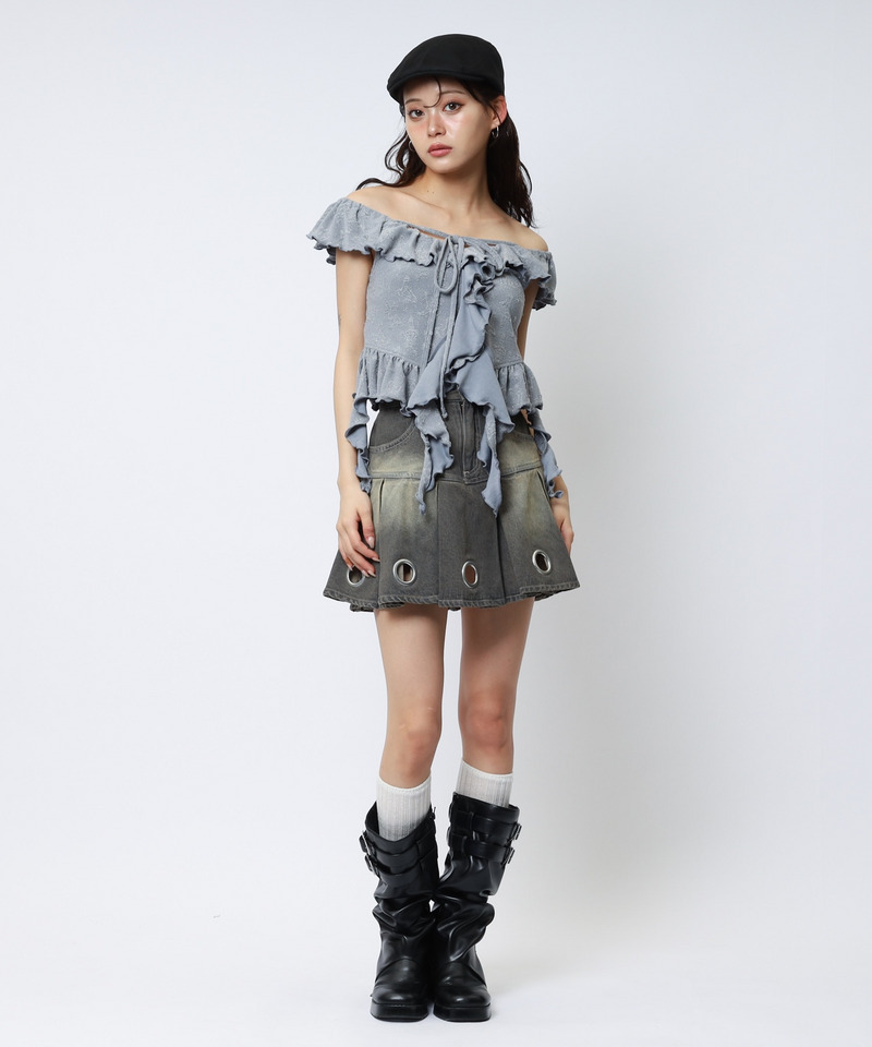 オフショルラメラッフルトップス 詳細画像 グレー 7