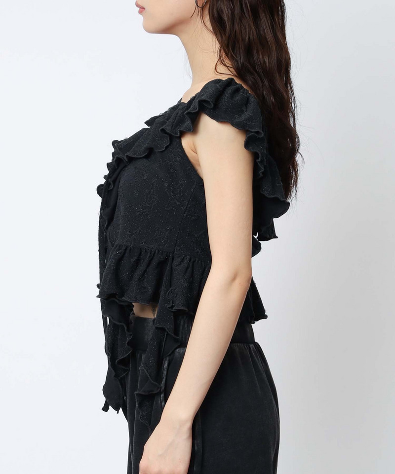 オフショルラメラッフルトップス 詳細画像 ブラック 11