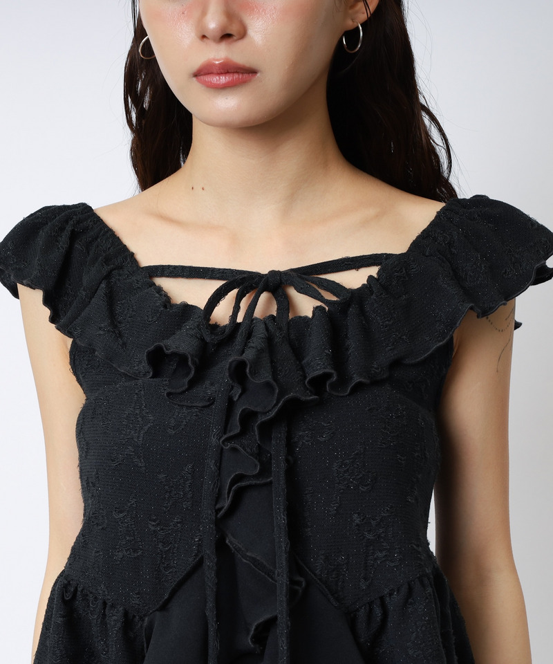 オフショルラメラッフルトップス 詳細画像 ブラック 13