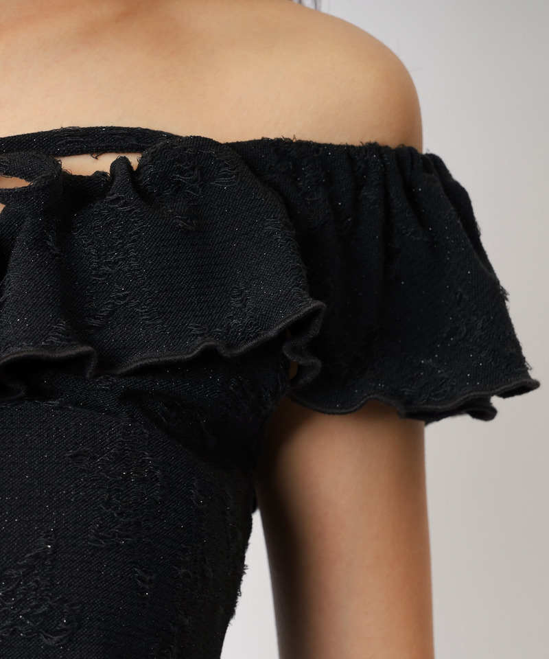 オフショルラメラッフルトップス 詳細画像 ブラック 16
