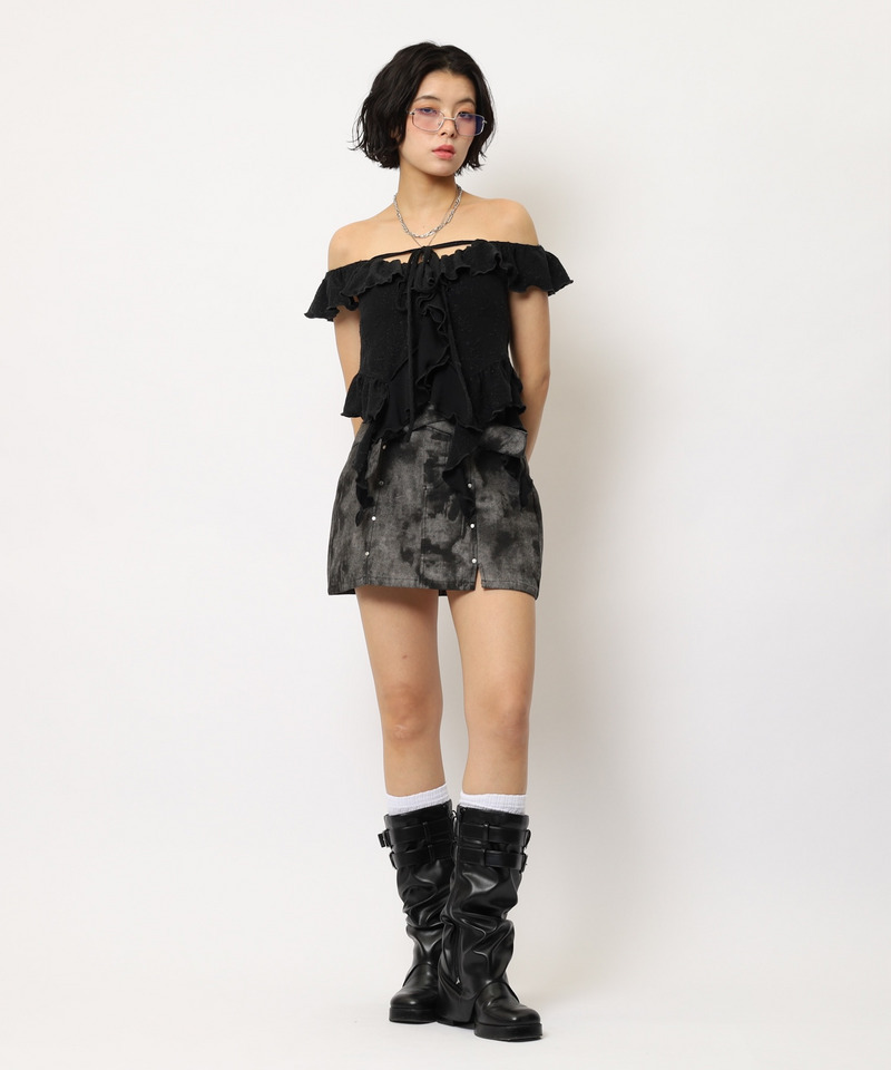 オフショルラメラッフルトップス 詳細画像 ブラック 7