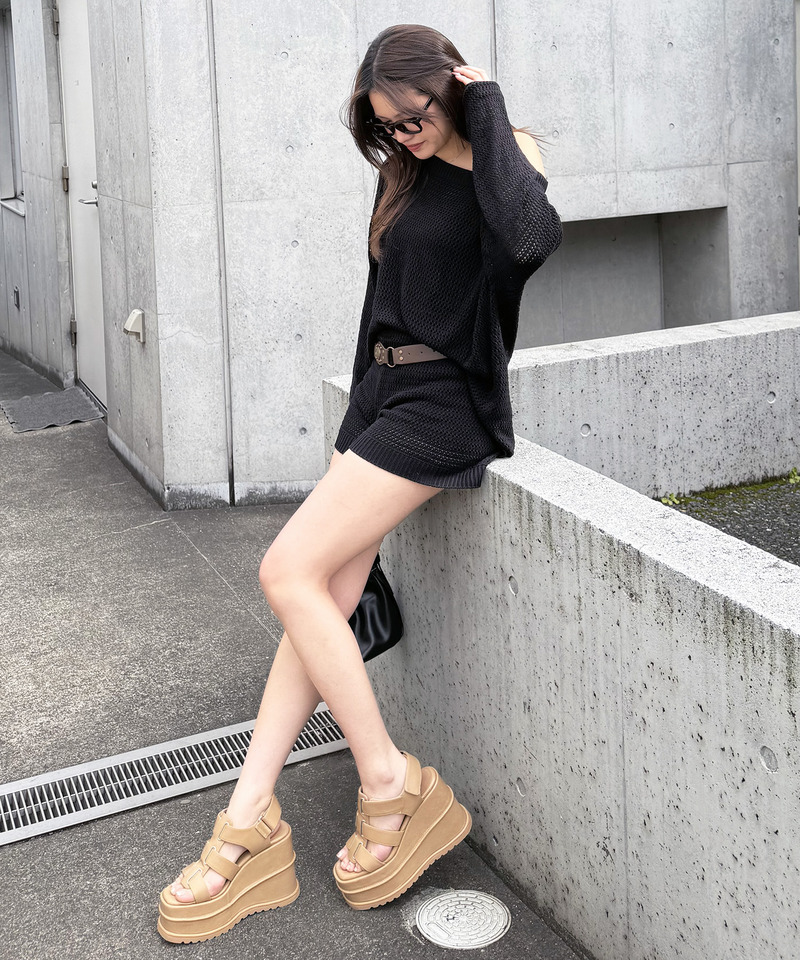 ボーダーオフショルトップス&times;ショートパンツ 詳細画像 ブラック 3