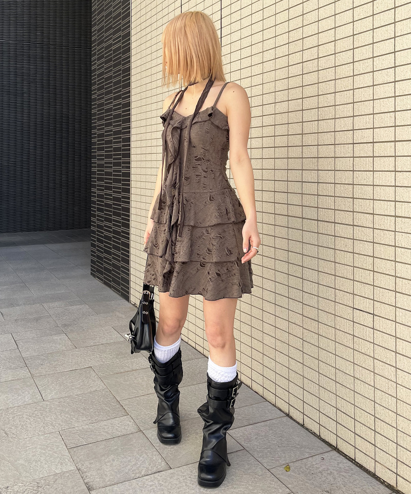 チョーカーティアードダメージワンピース 詳細画像 ブラウン 14