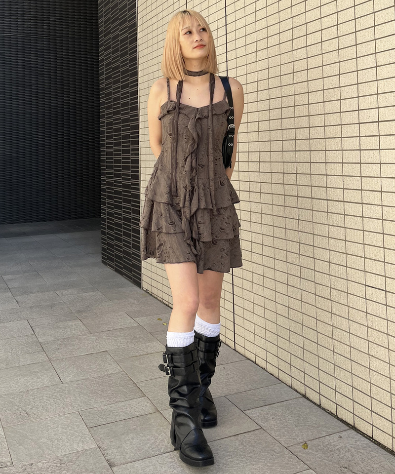 チョーカーティアードダメージワンピース 詳細画像 ブラウン 15
