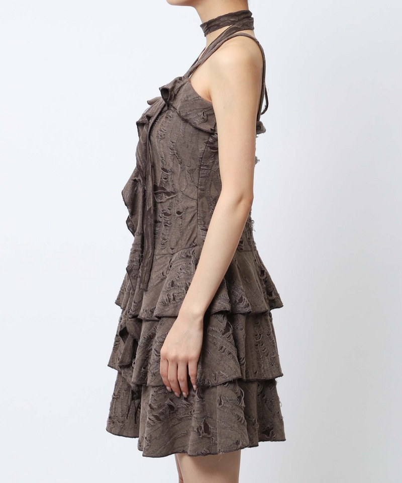 チョーカーティアードダメージワンピース 詳細画像 ブラウン 5