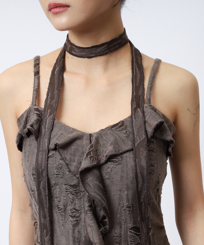 チョーカーティアードダメージワンピース 詳細画像 ブラウン 7