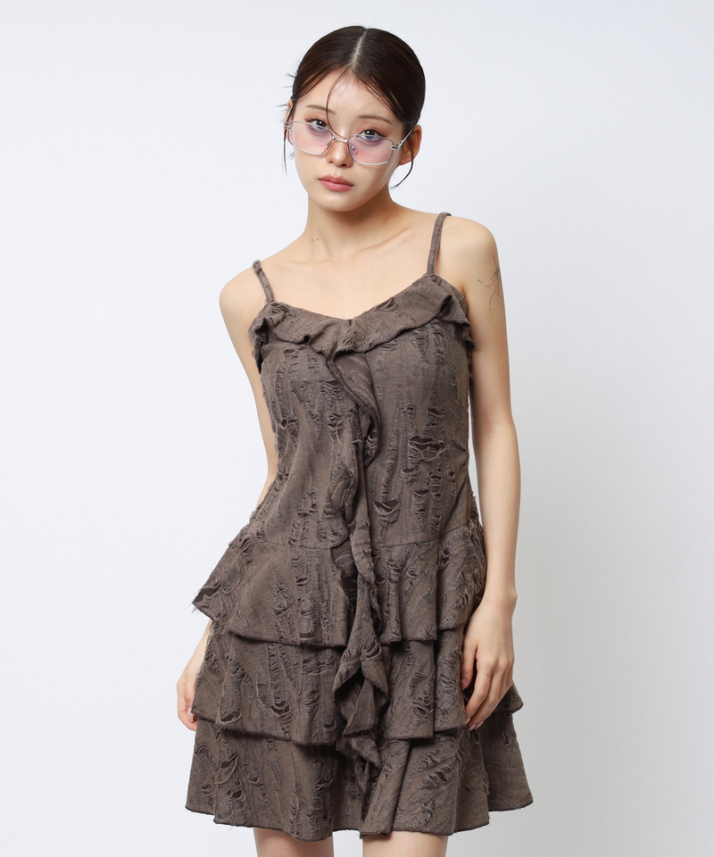 チョーカーティアードダメージワンピース 詳細画像 ブラウン 8