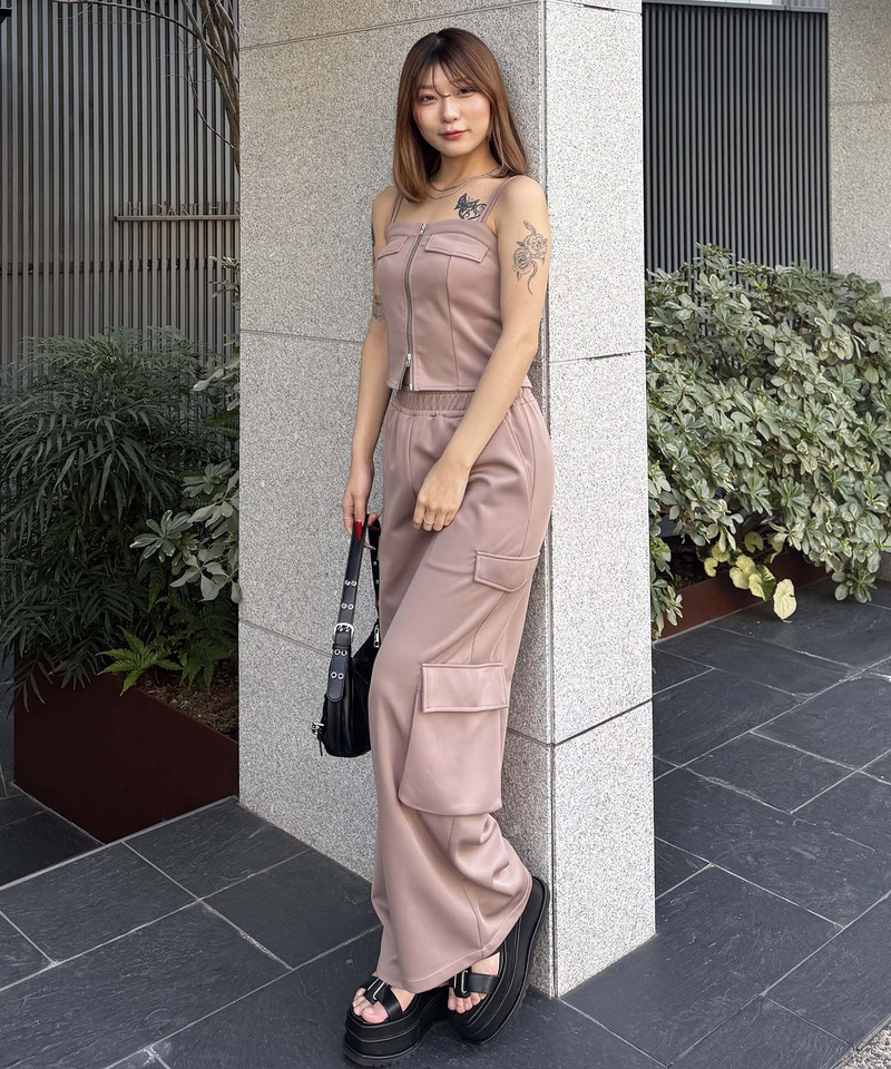 ダブルZIPキャミパンツセットアップ 詳細画像 ベージュ 4