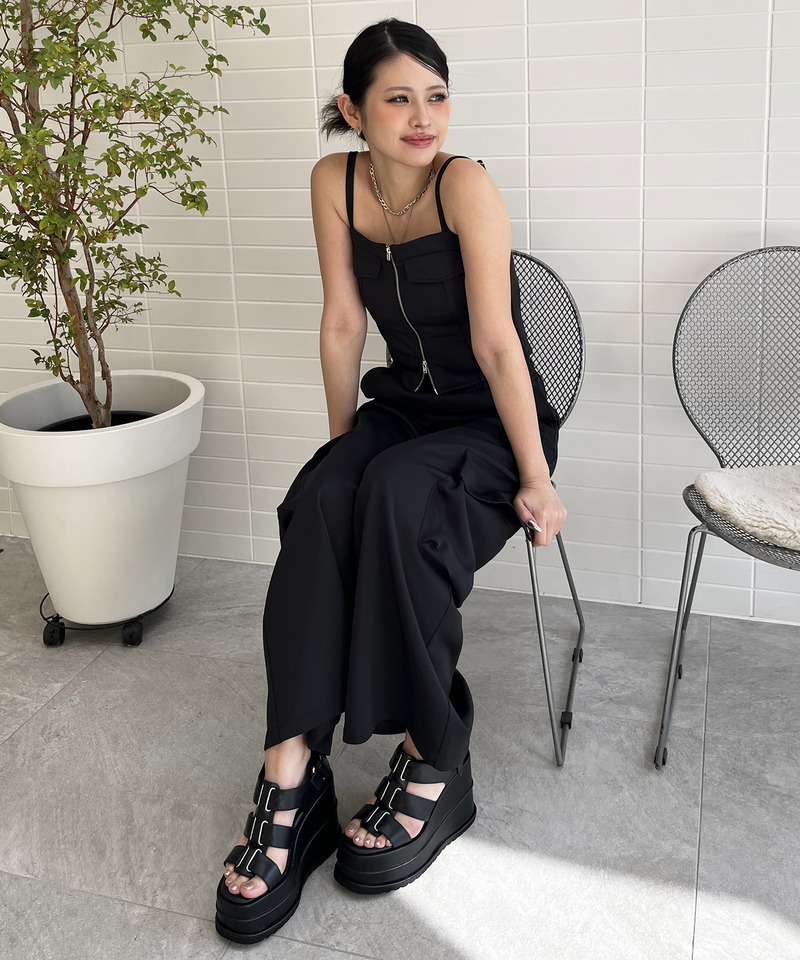 ダブルZIPキャミパンツセットアップ 詳細画像 ブラック 3