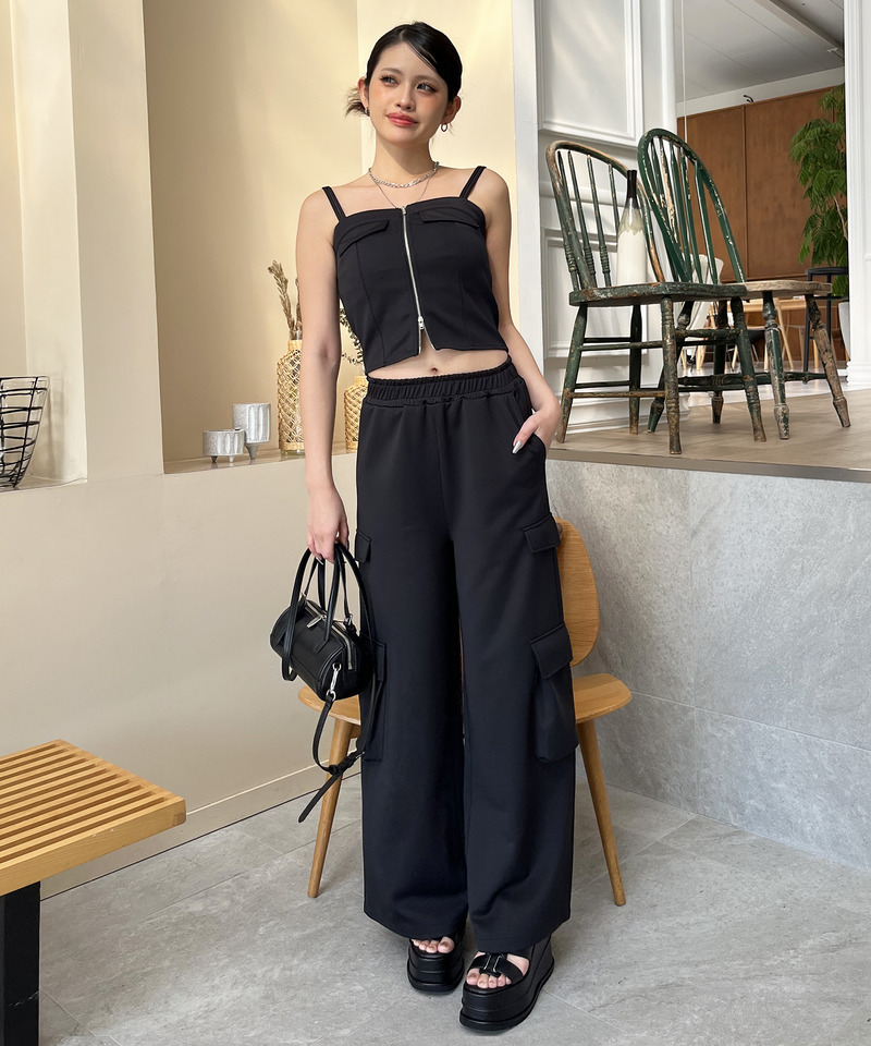 ダブルZIPキャミパンツセットアップ 詳細画像 ブラック 4