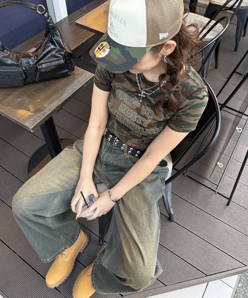 ラインストーンロゴミニTシャツ 詳細画像 カーキ系 11