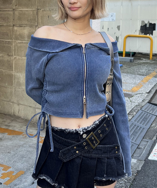 ピグメントオフショルギャザートップス 詳細画像