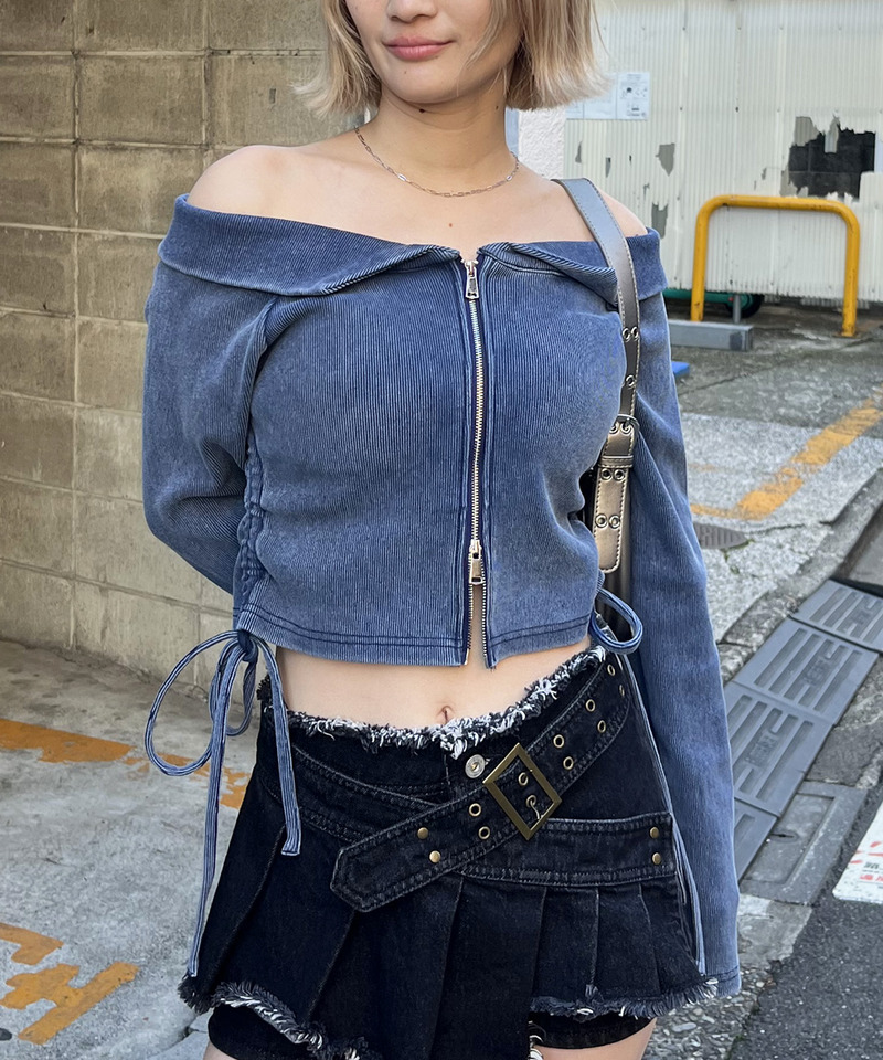 ピグメントオフショルギャザートップス 詳細画像 ブルー 1