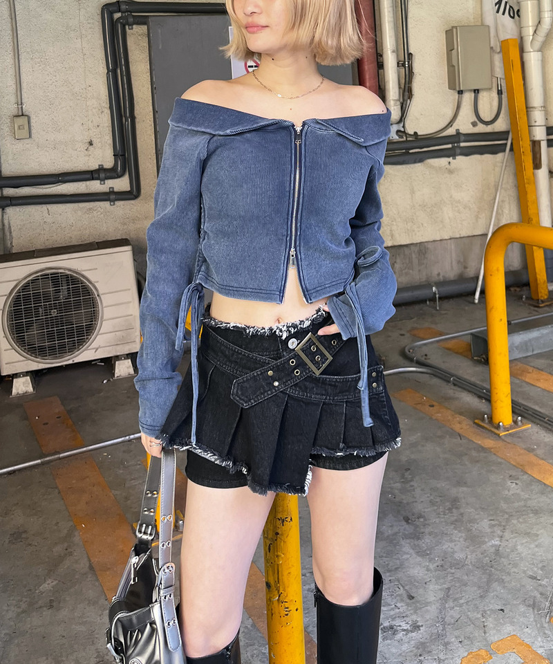 ピグメントオフショルギャザートップス 詳細画像 ブルー 3