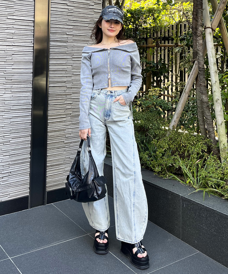 ピグメントオフショルギャザートップス 詳細画像 グレー 3