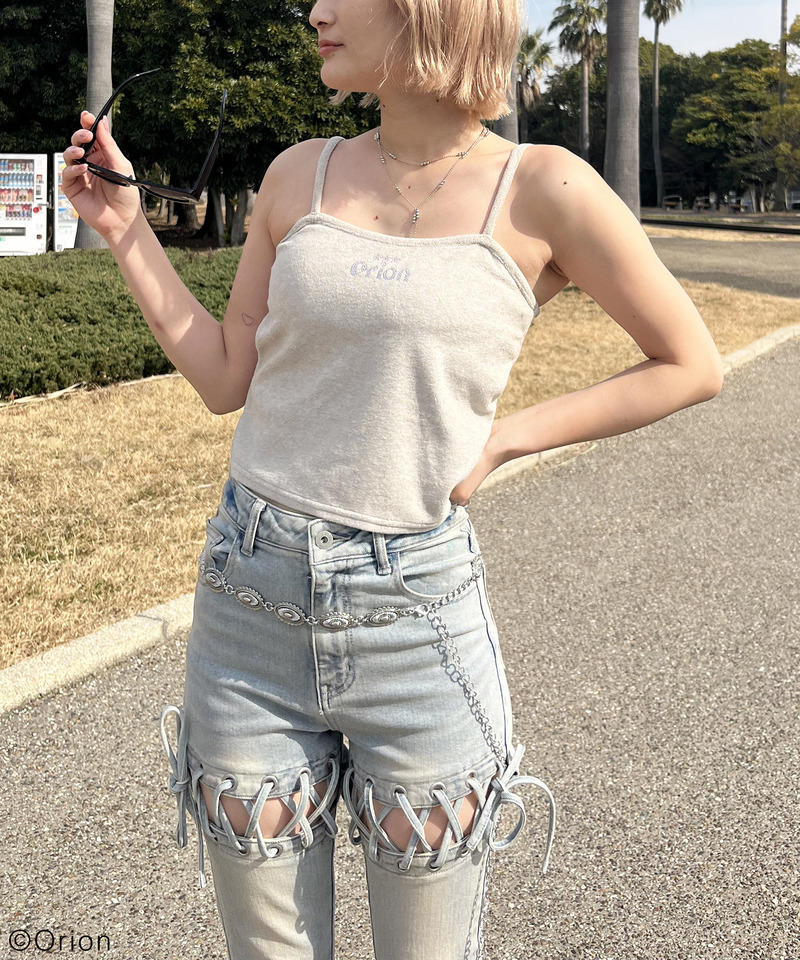 【Orion/オリオン】ラインストーンロゴパイルキャミソール 詳細画像 ベージュ 7