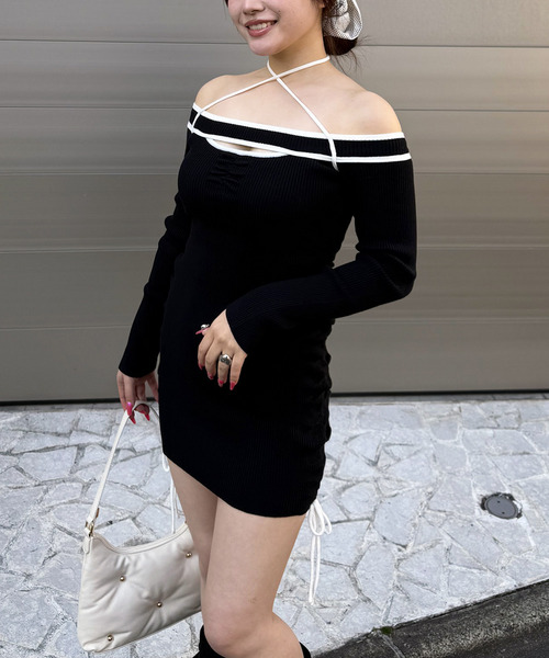 パイピングチョーカーリブワンピース 詳細画像