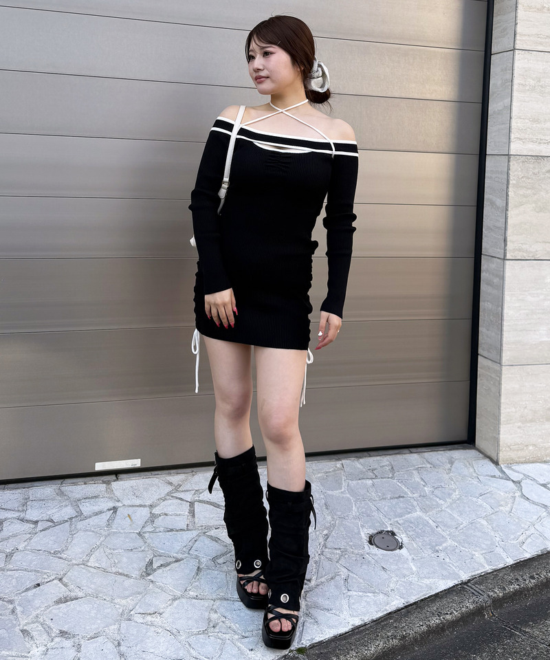 パイピングチョーカーリブワンピース 詳細画像 ブラック 2