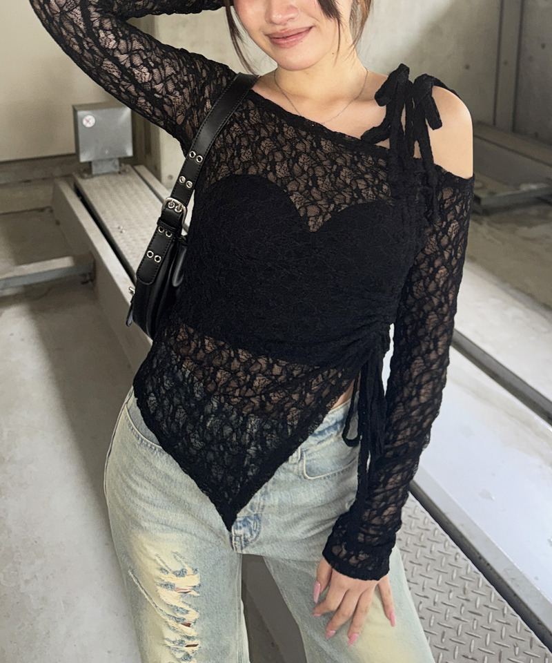 ワンショルドロストレーストップス 詳細画像 ブラック 1