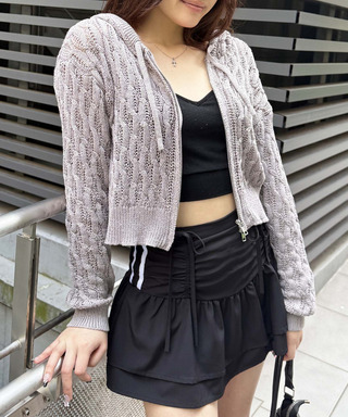 透かし編みダブルジップニットパーカー