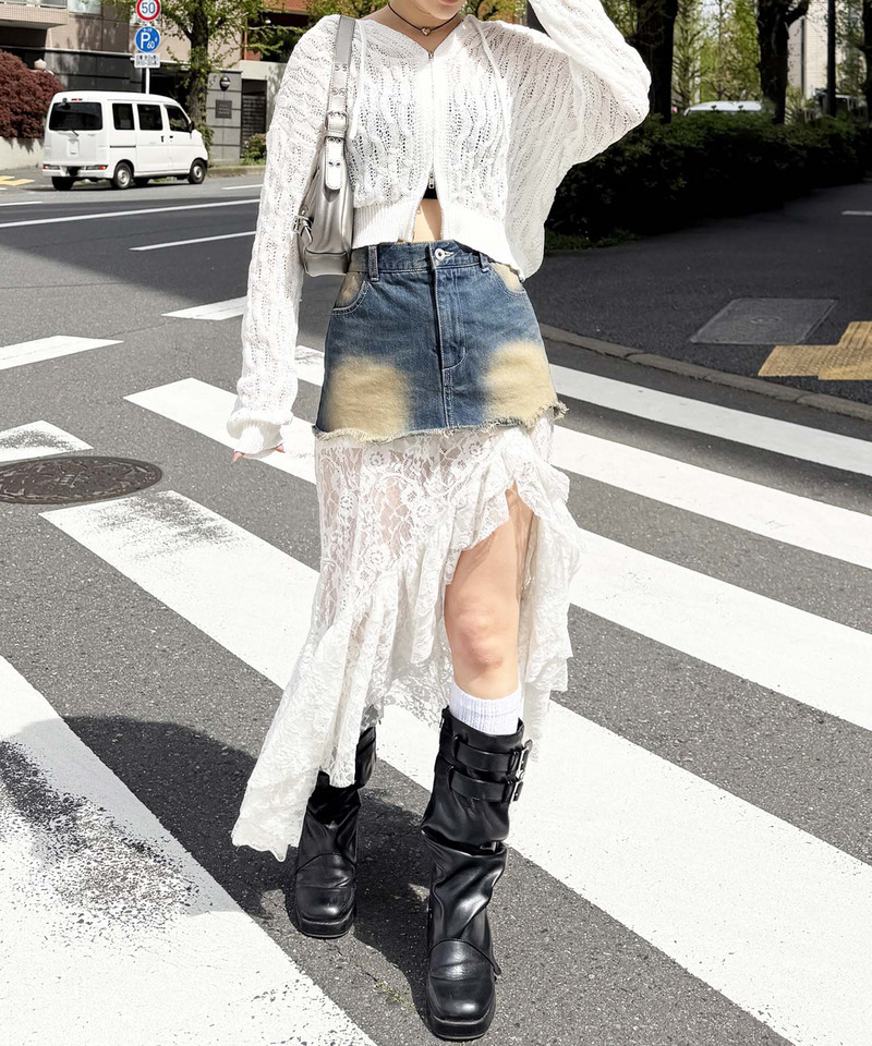 透かし編みダブルジップニットパーカー 詳細画像 ホワイト 5