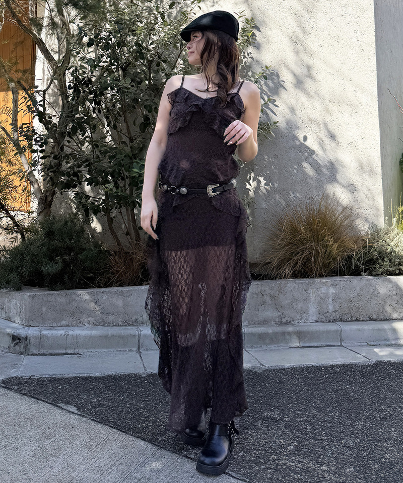 アシンメトリーレースワンピース 詳細画像 ブラウン 4