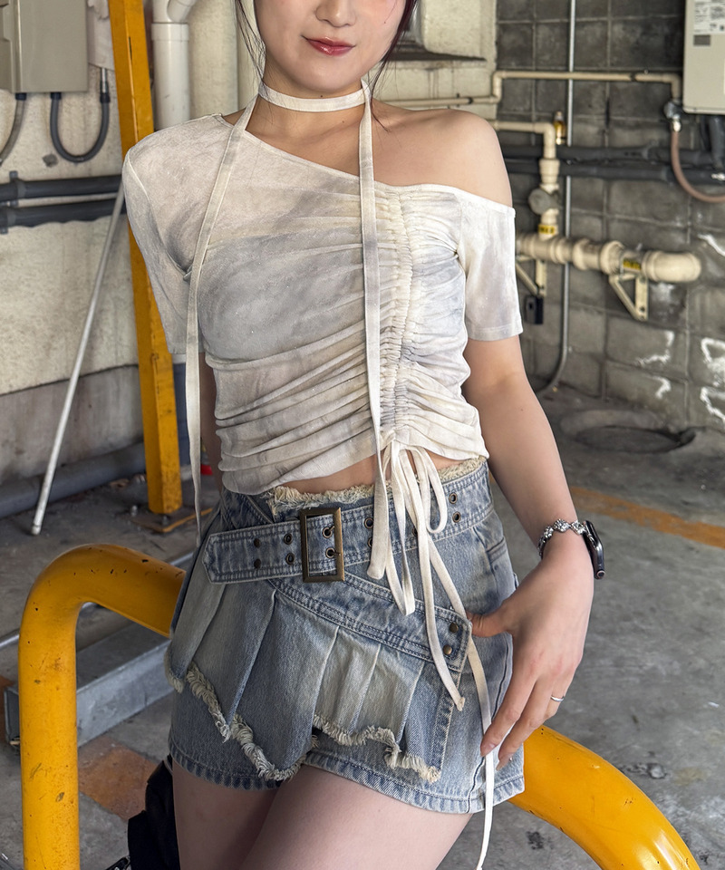 サイドギャザーワンショルトップス 詳細画像 オフホワイト 1