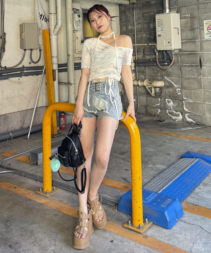 サイドギャザーワンショルトップス 詳細画像 オフホワイト 2