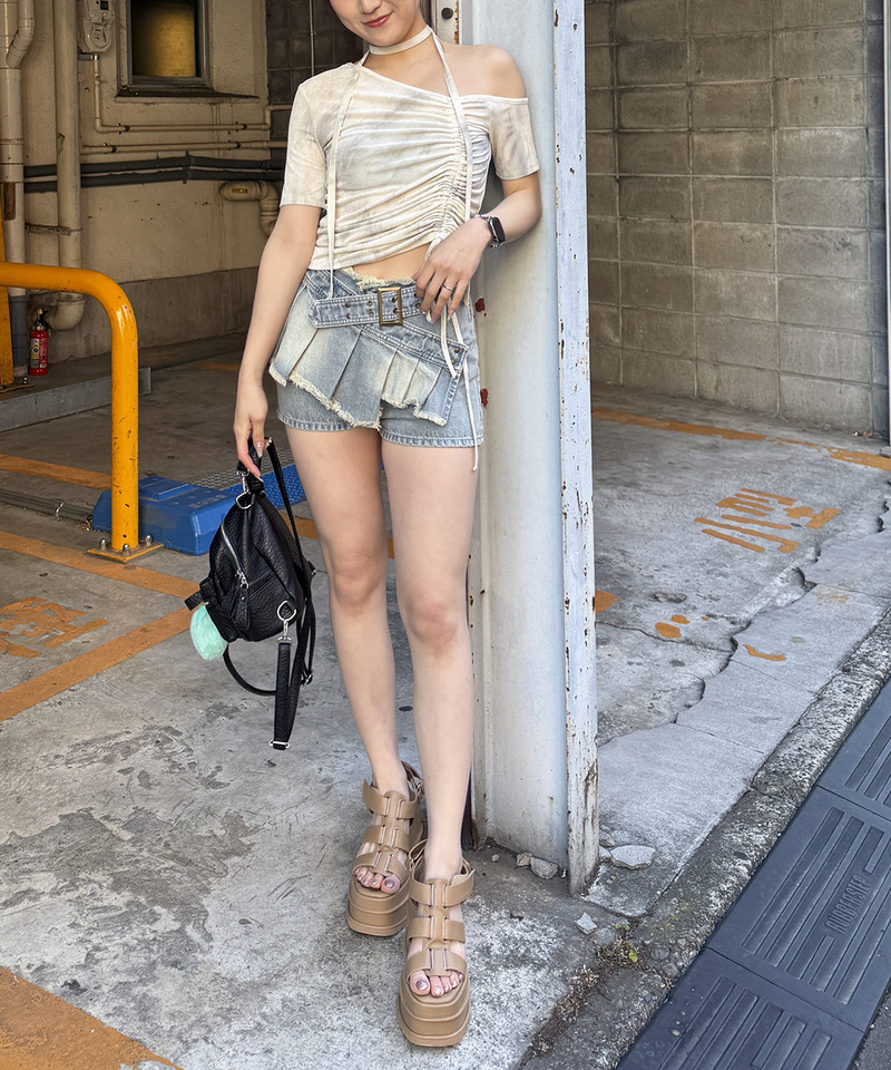 サイドギャザーワンショルトップス 詳細画像 オフホワイト 4