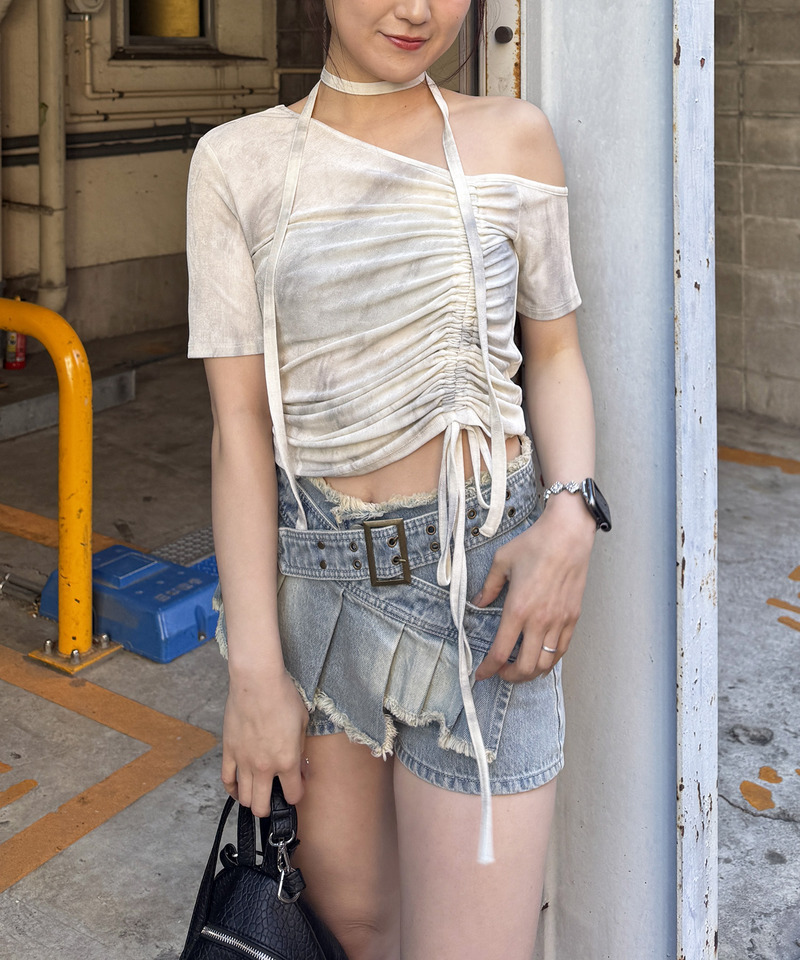 サイドギャザーワンショルトップス 詳細画像 オフホワイト 5