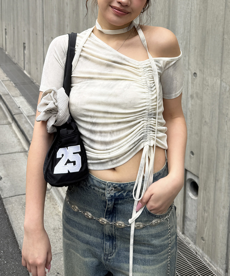 サイドギャザーワンショルトップス 詳細画像 オフホワイト 8