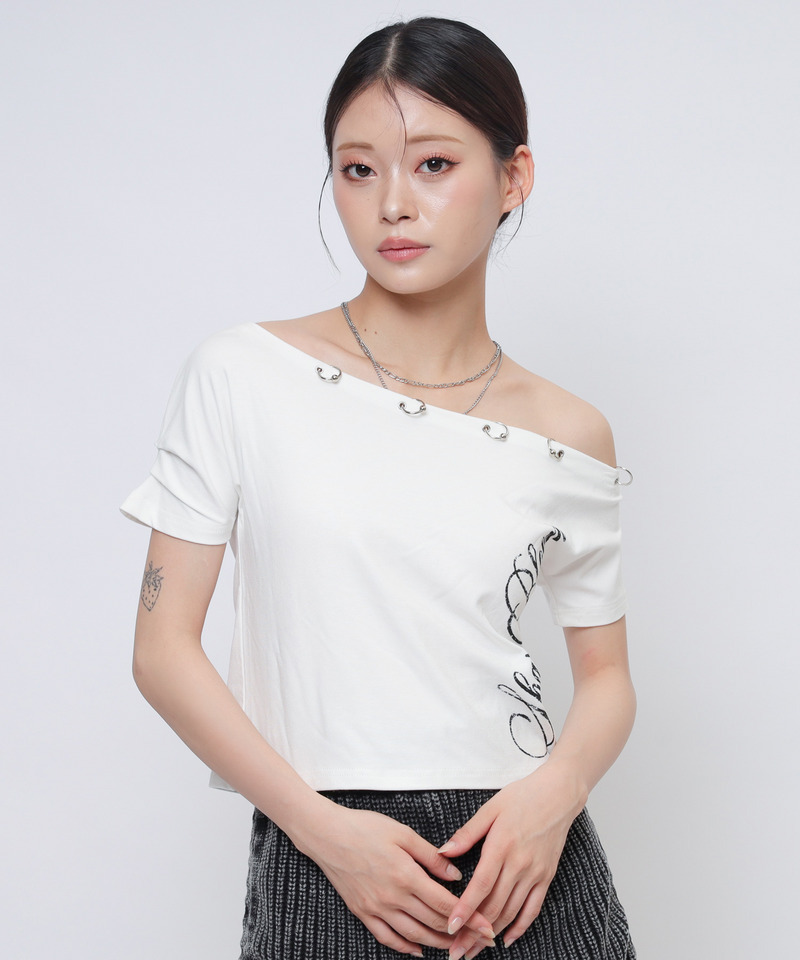 ワンショルフープピアスＴシャツ 詳細画像 ホワイト 1
