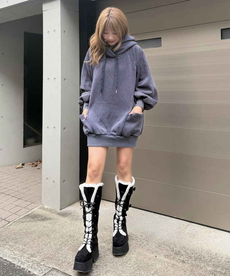 【SPIRAL WASH】バックロゴドルマンパーカーワンピース 詳細画像 ネイビー 3