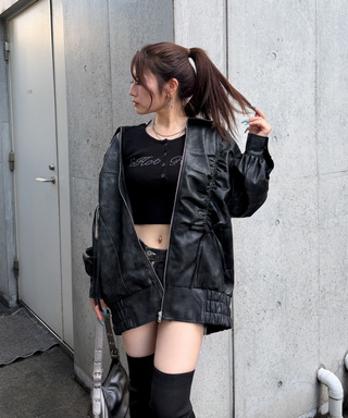 合皮ギャザーミドルブルゾン