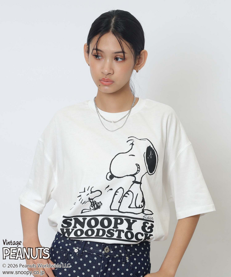 【PEANUTS/SNOOPY&WOODSTOCK】スヌーピー＆ウッドストックＴシャツ 詳細画像 ホワイト 1