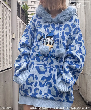 【Disney/ディズニー/ドナルドダック】レオパードニットフーディー