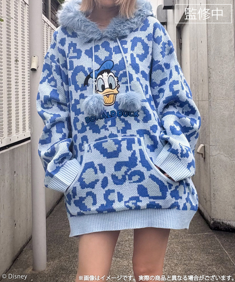 【Disney/ディズニー/ドナルドダック】レオパードニットフーディー 詳細画像 ブルー 3