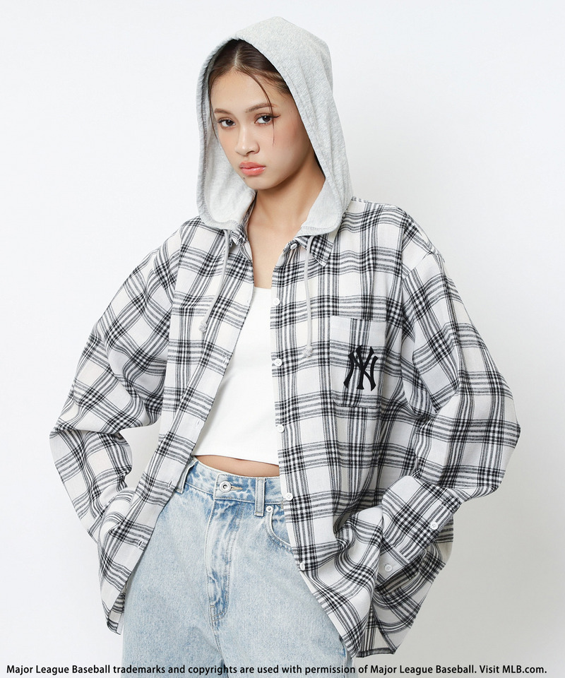 【MLB】チェックシャツフーディー 詳細画像 ホワイト系 2