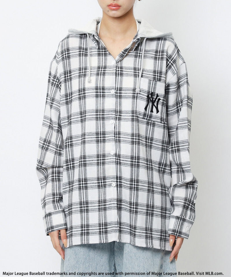 【MLB】チェックシャツフーディー 詳細画像 ホワイト系 8