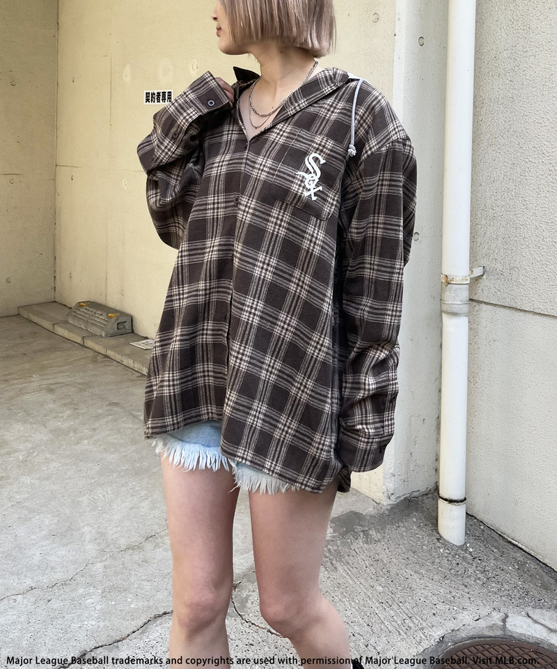 【MLB】チェックシャツフーディー 詳細画像 ブラウン系 3