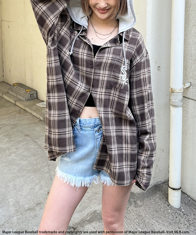 【MLB】チェックシャツフーディー 詳細画像 ブラウン系 4