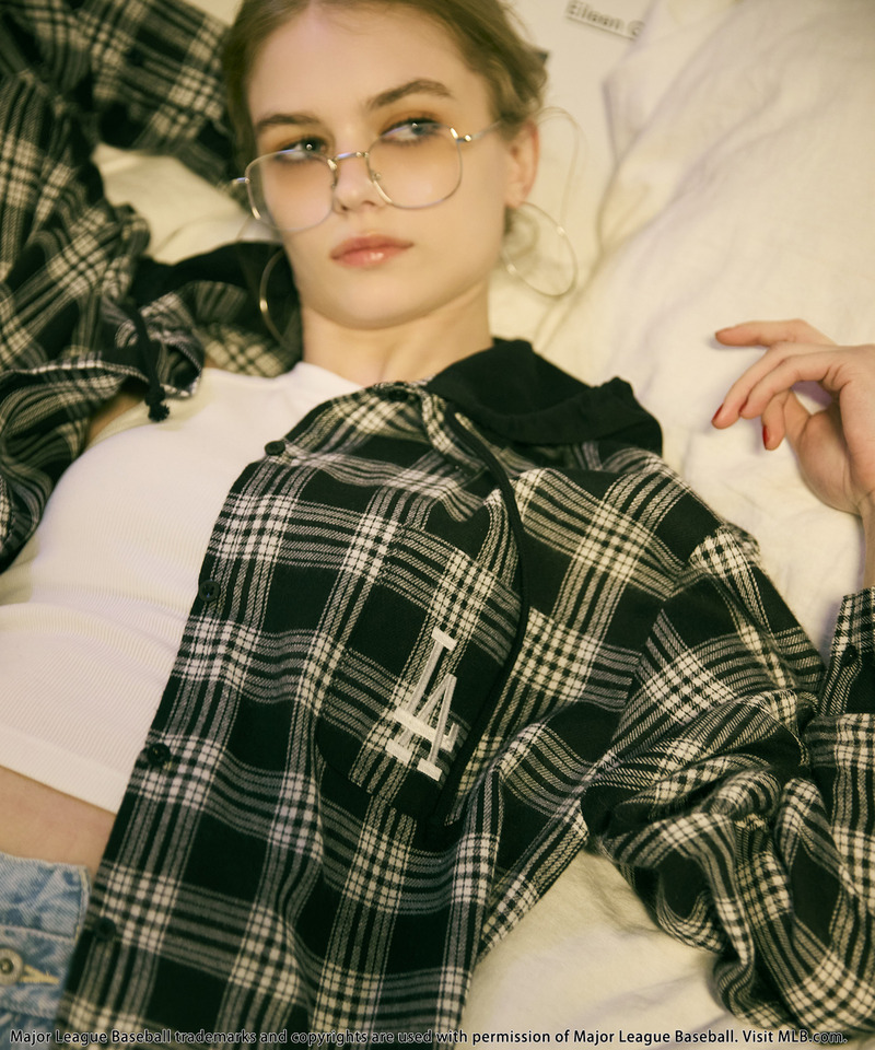 【MLB】チェックシャツフーディー 詳細画像 ブラック系 4