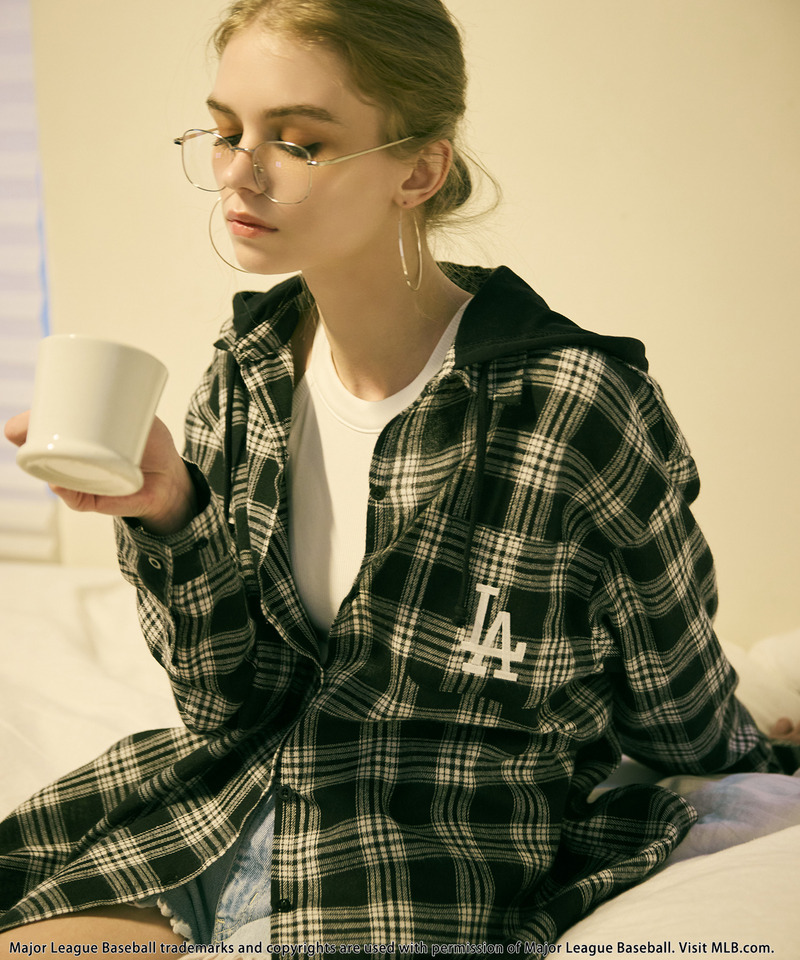 【MLB】チェックシャツフーディー 詳細画像 ブラック系 5