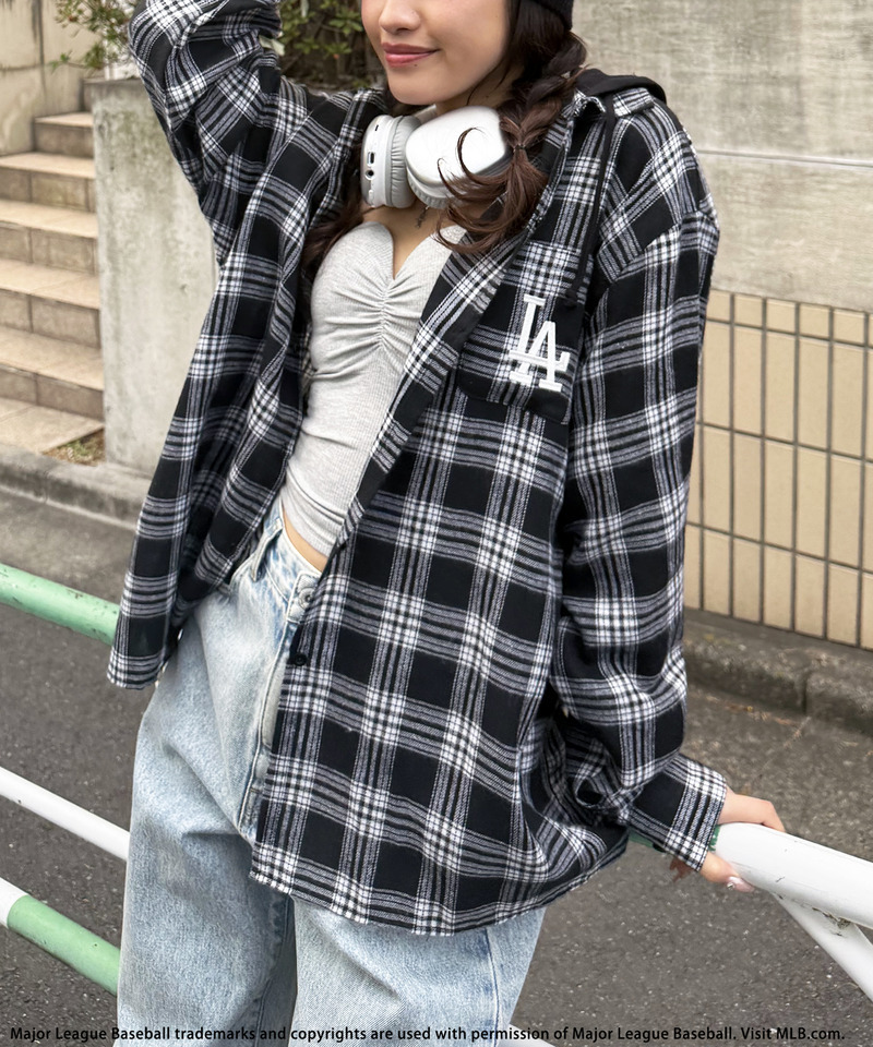 【MLB】チェックシャツフーディー 詳細画像 ブラック系 8