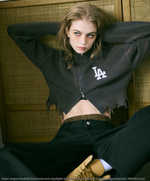 【MLB】ハーフZIPショートニット 詳細画像