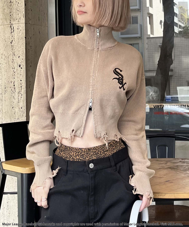 【MLB】ハーフZIPショートニット 詳細画像 ベージュ 4