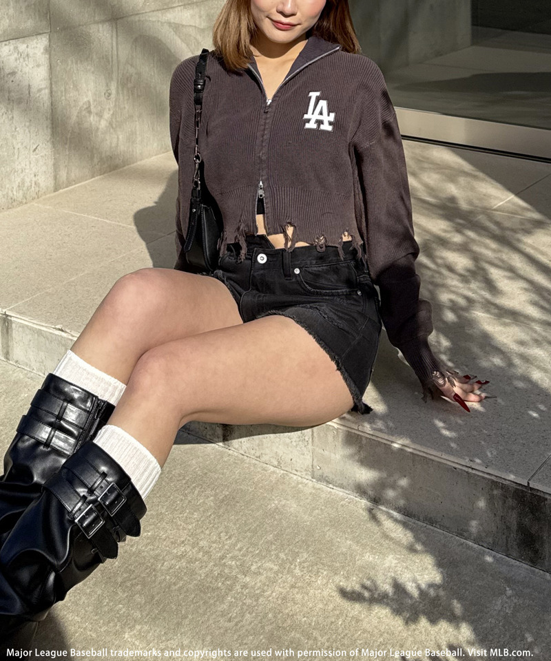 【MLB】ハーフZIPショートニット 詳細画像 グレー 11