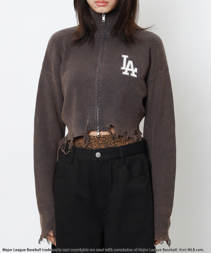 【MLB】ハーフZIPショートニット 詳細画像 グレー 12